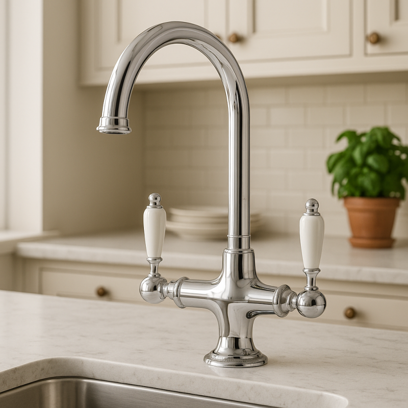 PB klassisk köksblandare med vita handtag Krom 1208910882